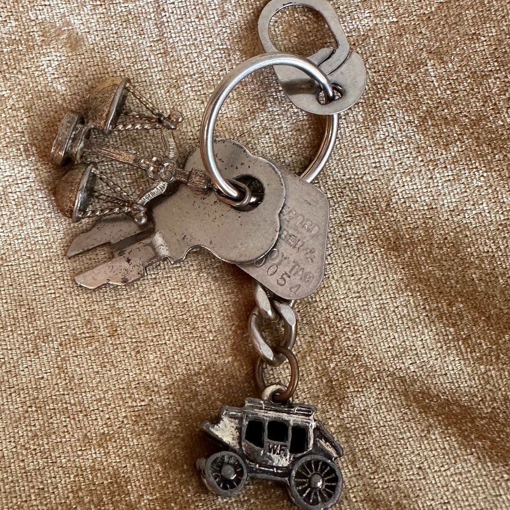 Vintage Key Chain With Destroy Tag, Wells Fargo and Scales of Justice Charms